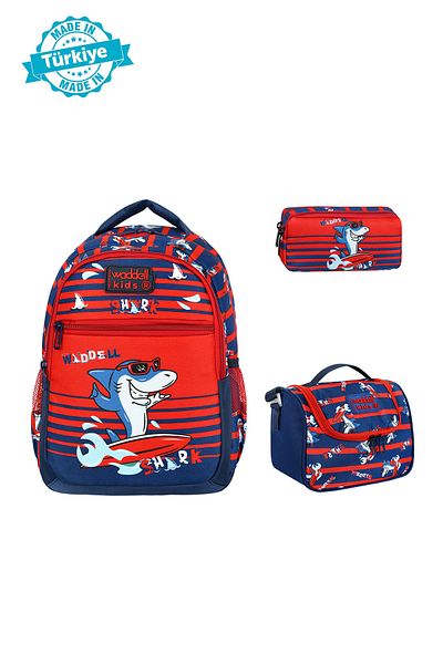 Royal Glow Royalglow Combination Shark Primary School Bag Thermal Lunch Bag Set with Pen Holder
