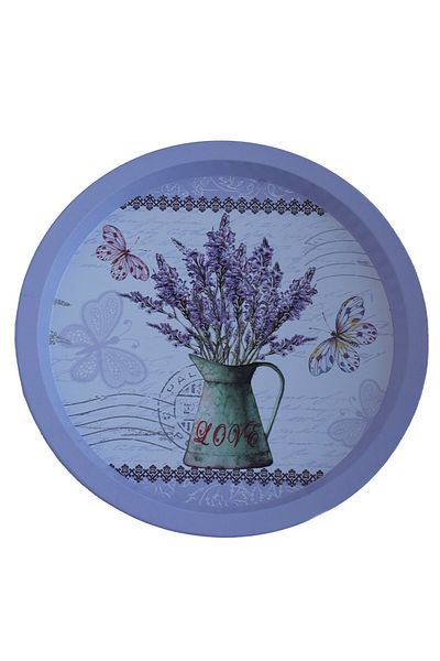 PUFO Round metal plate type tray Pufo Lavender bouquet for serving dessert, cakes, appetizers, 33 cm