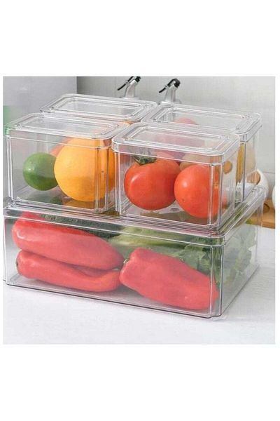 huitich 5-Piece Transparent Plastic Fridge Organizer Fruit Storage Container Set