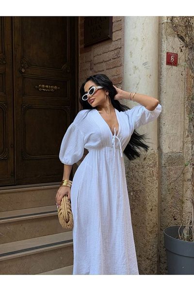 Ekim Store Lace-Up Muslin Long Dress