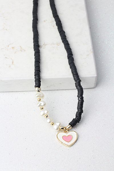 BY BARUN SİLVER Heart Model Beaded Black Fimo Necklace