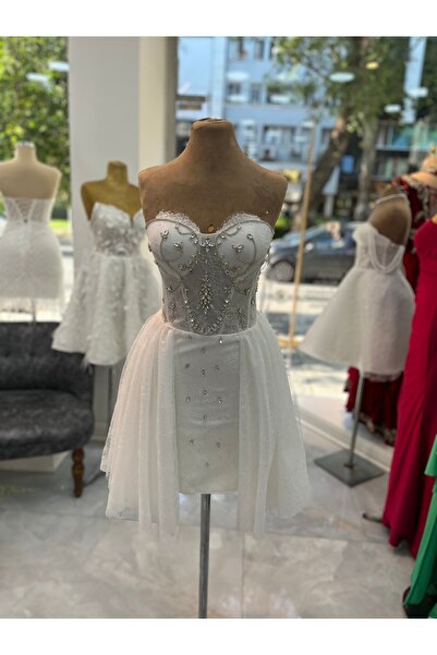 ABAD.HANDMADE Savoroski Taş Işlemeli Mini After Party Gelinlik Kişiye Özel Yapılıyor