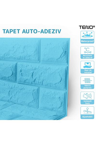 Teno Set 100x Tapet Caramida 3D Teno®, suprafata acoperire 53 mp, 70x77 cm, albastru