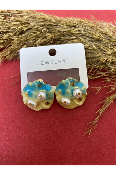 sema aksesuar Pearl Detailed Art Earrings - Round Vintage Enamel Design Earrings - Gift