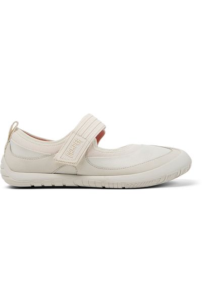 CAMPER Women's Adjustable Hook And Loop Genuine Leather White Flats - PeuPath
