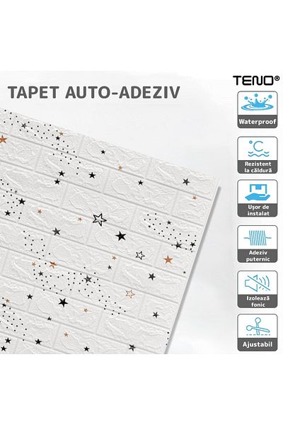 Teno Set 100x Tapet Caramida 3D Teno®, model Stelute, suprafata acoperire 53 mp, 70x77 cm, alb