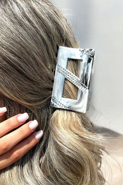 TAKIŞTIR Gray Color Marble Patterned Stone Detailed Bone Latch Buckle