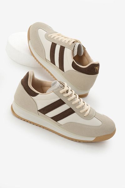 Tonny Black Unisex Beige Soil Thermo Sole Double Stripe Lace-Up Sports Shoes