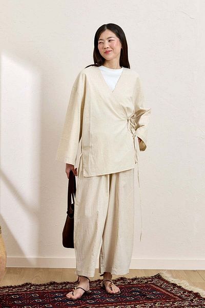 Ceylan Otantik Cream Organic Linen Tunic & Shalwar Trousers Set