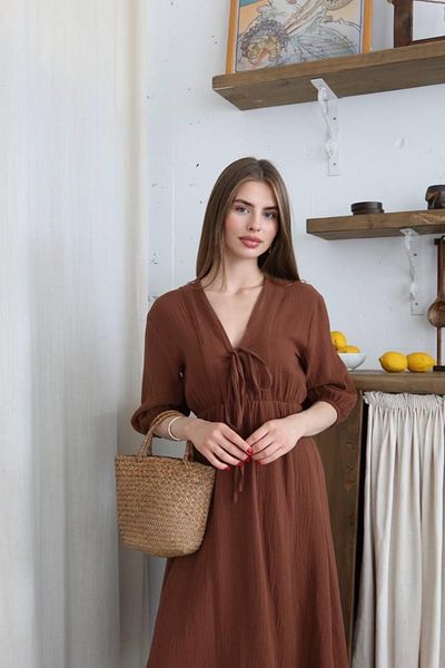 Ekim Store Lace-Up Muslin Degaje Collar Long Dress