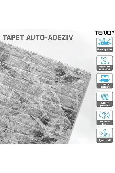 Teno Set 60x Tapet Caramida 3D Teno®, suprafata acoperire 31.8 mp, 70x77 cm, gri