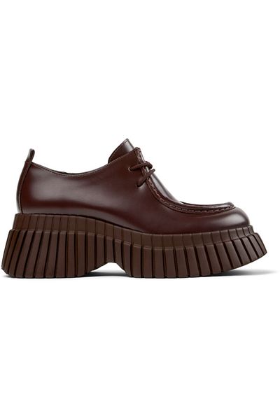 CAMPER Women's Brown Genuine Leather Classic Shoes With Hook And Loop, High Comfort Sole PixBCN
