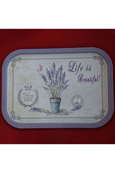 PUFO Tavă metalică Life is Beautiful pentru servirea deserturilor, prăjiturilor, aperitivelor, 40 x 29 cm