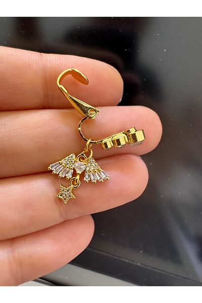 Arescollection Clip on Compression Fake Belly Button Ring with Zircon Stone Without Hole (Hole-Free)