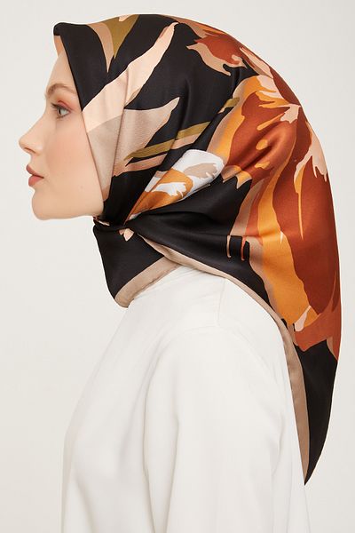 Armine Σειρά Nostalgia Silk Sura Scarf 9042DS-06 Floral Pattern ΜΑΥΡΟ-ΠΙΝΑΚΑ