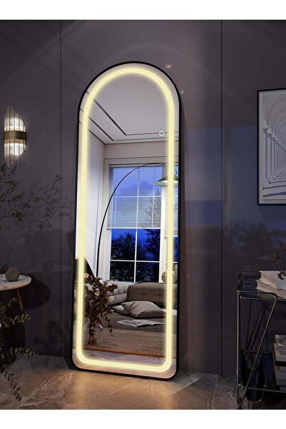 Taimi Large Mirror With Elegant Design,160x50cm,With Front Lighting,Black Metal Frame And Back Stand