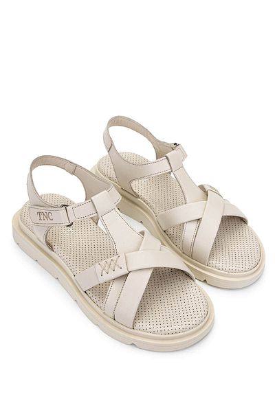 Tamer Tanca Women's Genuine Leather Beige Flat Sandals