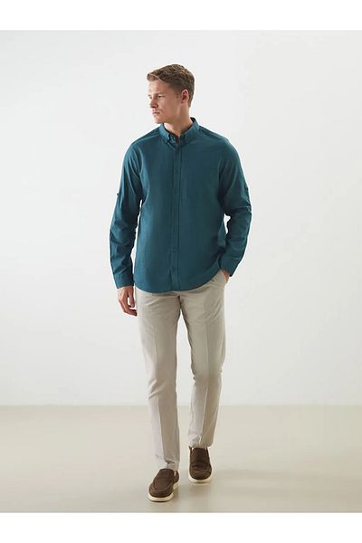 LC Waikiki Lcwaikiki Classic Petrol Regular Fit Long Sleeve Linen Blend Men's Shirt