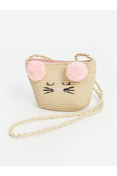 LC Waikiki New Season Girl's Straw Shoulder Bag with Cat Figure - S5Gc43Z4