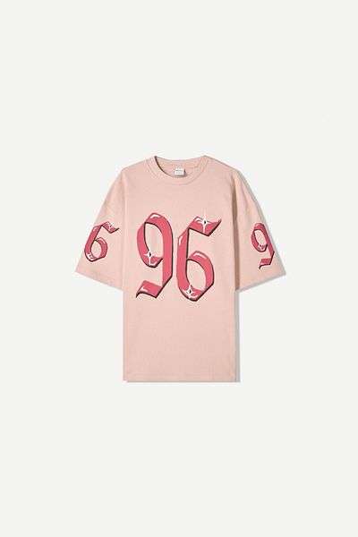 Bershka Printed short sleeve plush T-shirt