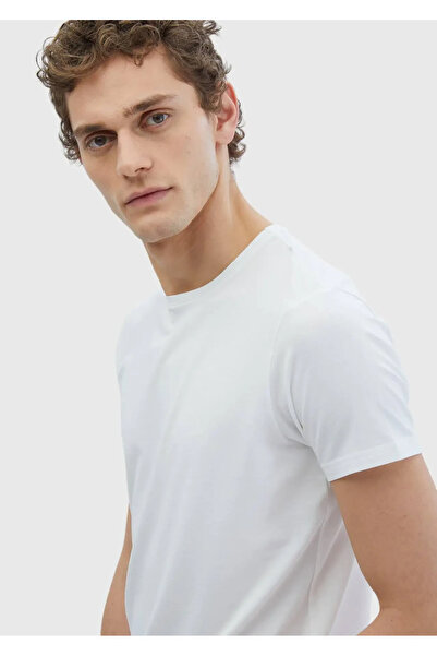 Ramsey Λευκό μπλουζάκι με λαιμόκοψη από βαμβακερό μείγμα