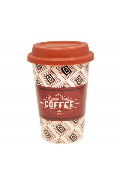 PUFO Cană de călătorie ceramică Matter pentru cafea cu capac din silicon, 415 ml