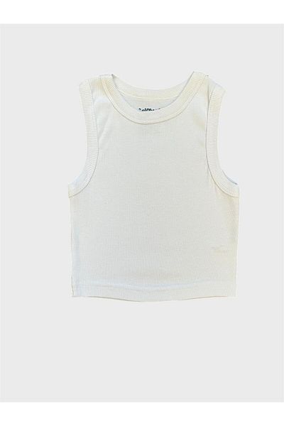 elmas kids Girl's 100% Cotton Fabric White Color Ribbed Zero Sleeve Crop