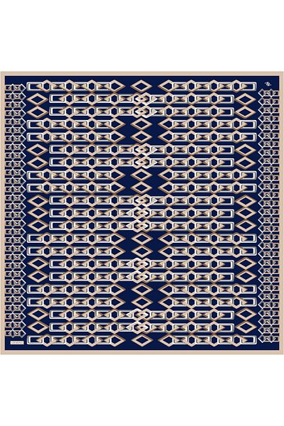 Armine Navy Blue Geometric Pattern Tivil Silk Scarf 9172-06