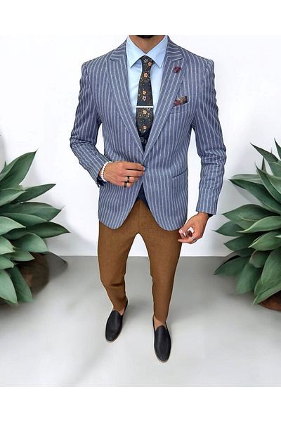 dehaine Men's suit, jacket, pants, vest, plaid, blue, 13204
