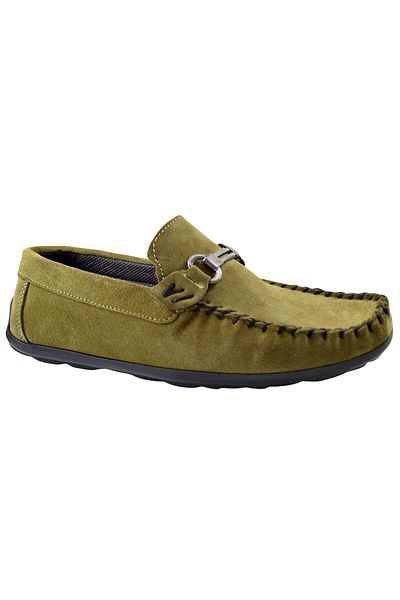 THEICONIC Men's Green Loafers Made of Natural Suede Leather Slip-on