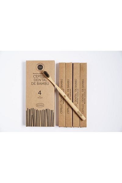 Irisana Set of 4 toothbrushes, Irisana, made of bamboo, vegan, bristles with activated carbon
