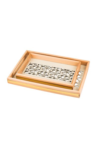 casa rosa Wooden tray set of 2 pieces , with Decorative floor and clear acrylic insulating layer