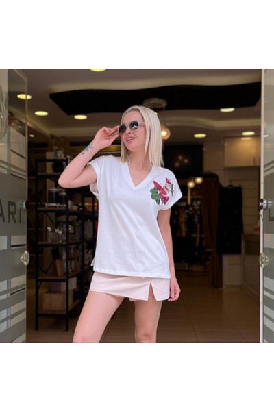 Unique Colorful Butterfly Embroidered T-Shirt