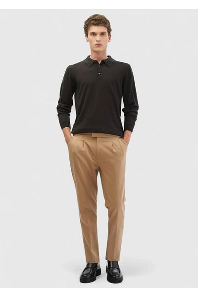 Ramsey Anthracite Polo Collar Plain Knitted Wool Blended Knitwear