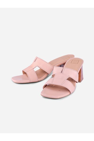 Heel Your Sole By Styli Women Peach Plain Leather Block Heel Sandals