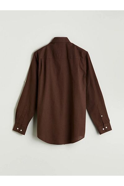 LC Waikiki Lcwaikiki Classic Brown Regular Fit Long Sleeve Linen Blend Men's Shirt