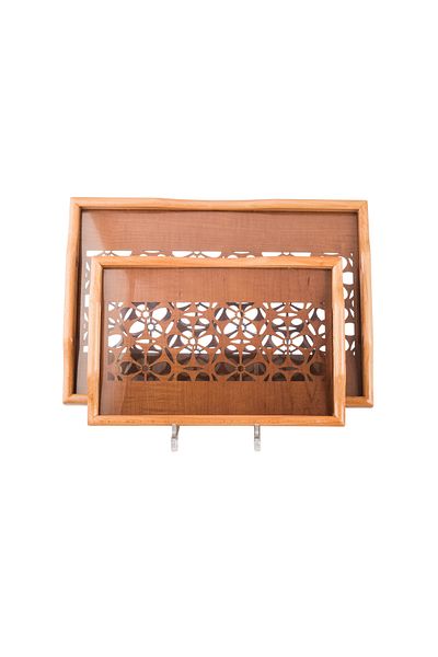casa rosa Wooden tray set of 2 pieces , with Decorative floor and clear acrylic insulating layer