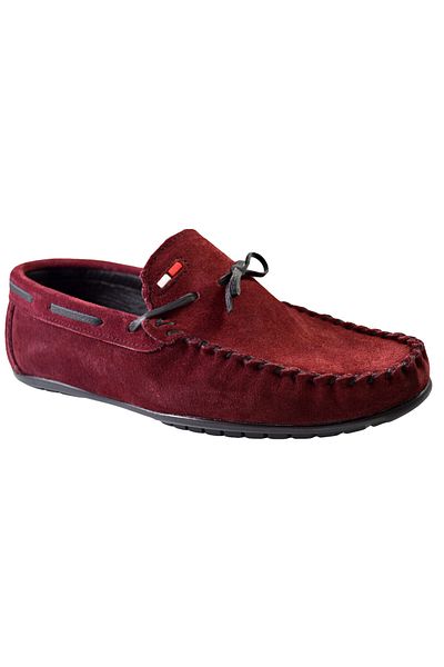 THEICONIC Men's Loafers Made of Natural Suede Leather, Burgundy with Laces and Crest
