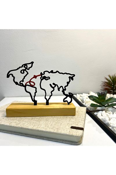 OEM "World Traveler" decoration with natural wood base, 11.5 cm, black, 3D printed