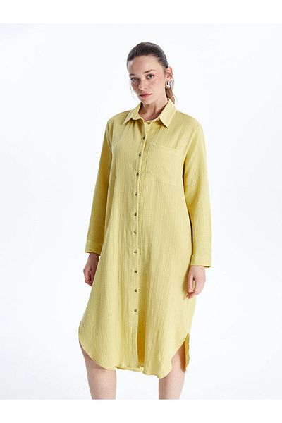 LC Waikiki Green Textured Muslin Shirt Dress