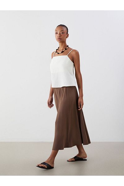 LC Waikiki New Season Waist Zippered Linen Blend Pleated Skirt - S5Mi19Z8