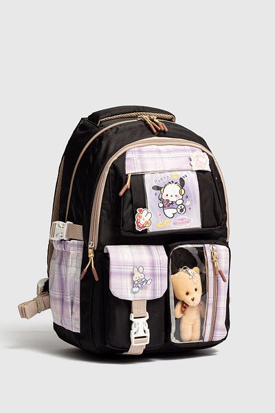 Relaxion Rlx-1395 Set de 3 ghiozdane pentru școală primară pentru copii, cu suport pentru stilouri, cutie de prânz, rucsac NEGRU VIOLET