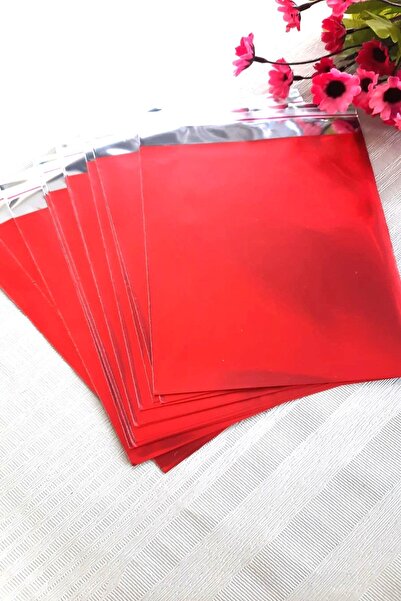 MERT AMBALAJ ÜRÜNLERİ 50'li Kırmızı Janjanlı Hediye Paketi - Yapışkanlı - 12 x 17 cm