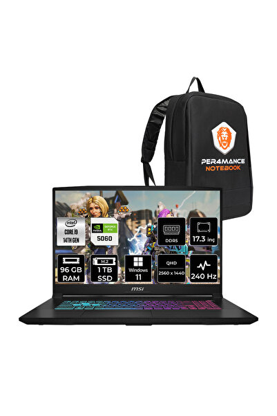MSI Katana 17 HX i9-14900HX 96GB 1TB SSD RTX5060/8GB 17.3'' 2K QHD 240Hz W11H Gaming Laptop B14WFK