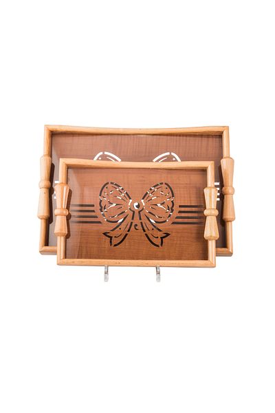 casa rosa Wooden tray set of 2 pieces , with Decorative floor and clear acrylic insulating layer