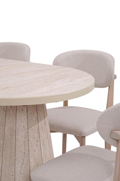 Erezogulları Mobilya Bohem Travertan Norte Açılır Yemek Masa Sandalye Takımı 90x160cm