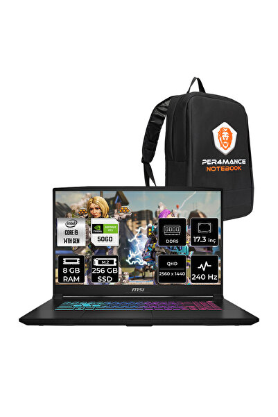 MSI Katana 17 HX i9-14900HX 8GB 256GB SSD RTX5060/8GB 17.3'' 2K QHD 240Hz FDOS Gaming Laptop B14WFK
