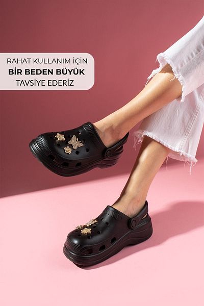 FUGA MODA Black Butterfly Star Flower Stone Accessory Polyurethane Perforated Closed Front Wet Floor Men's Slippers