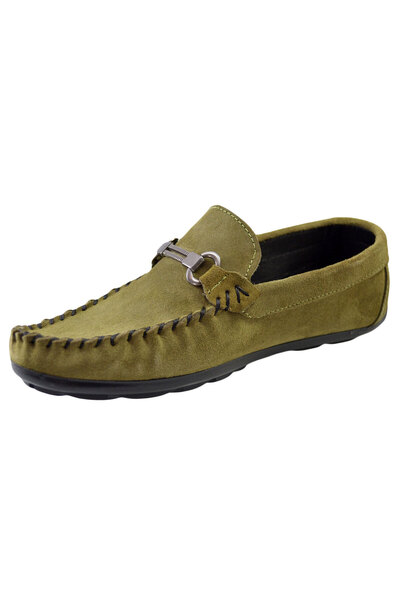 THEICONIC Men's Green Loafers Made of Natural Suede Leather Slip-on