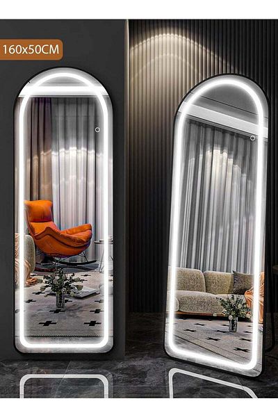 Taimi Large Mirror With Elegant Design,160x50cm, With Front Lighting, Gold Metal Frame And Back Stand
